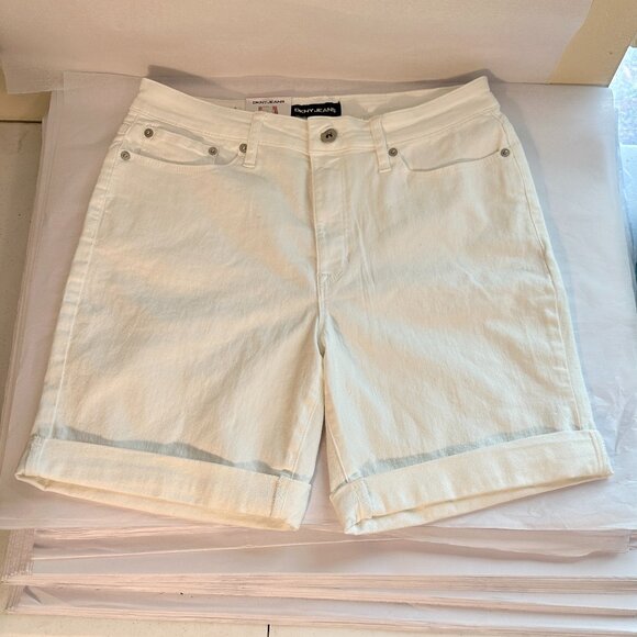 New DKNY Jeans Denim Bermuda Shorts Women's Size 8 White Soft Stretch Fabric